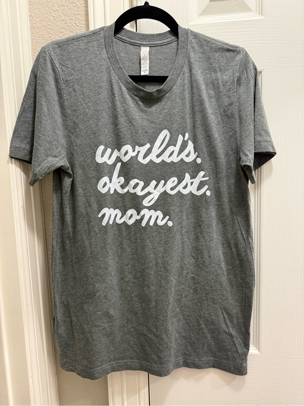 Gray "World's Okayest Mom" Short Sleeve Tee